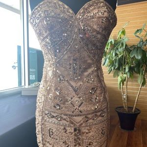 Tony Bowls Nude Mini Sequin Formal Dress